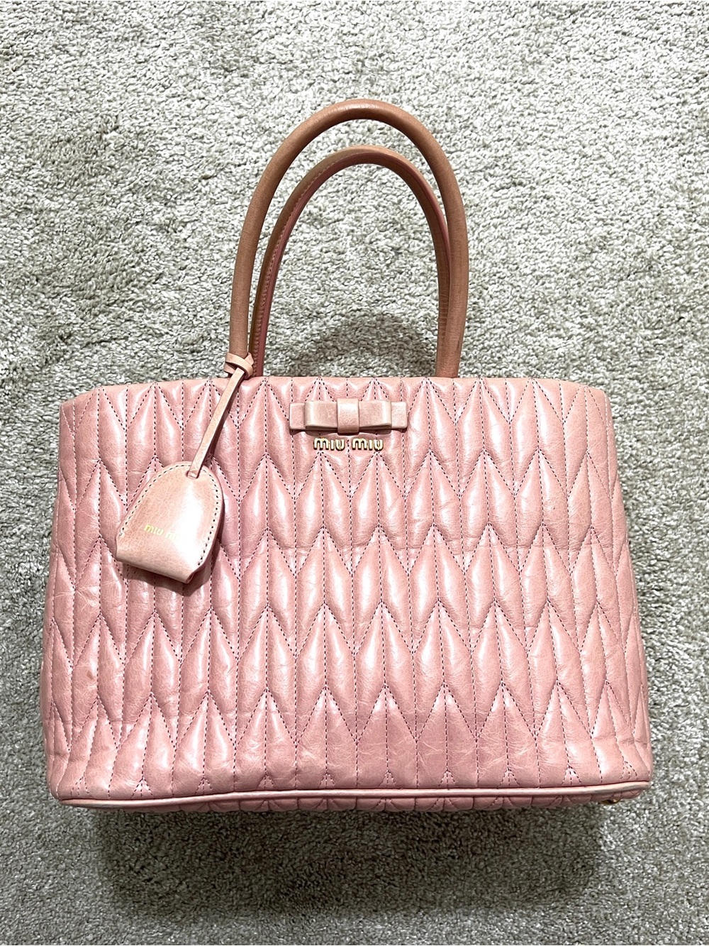 Miu Miu Pink Matelassé Lambskin Handle Bag with Shoulder Strap